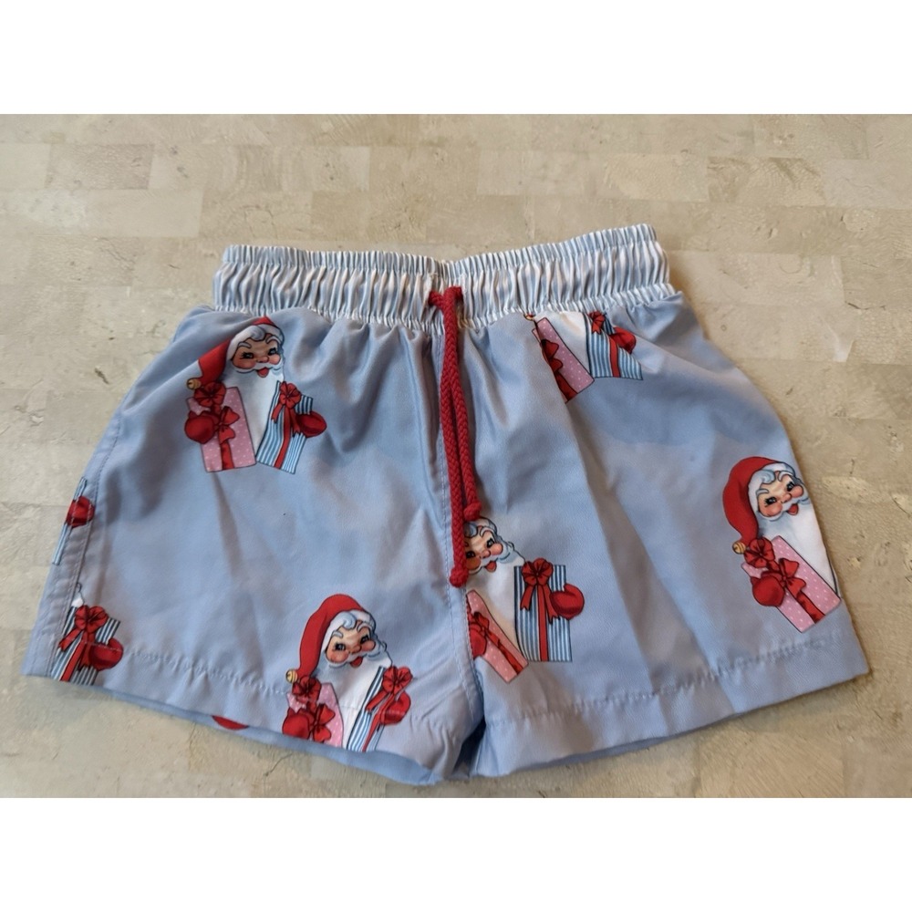 Sal & Pimenta Light Blue Santa Swim Shorts 18 Mo Boutique Summer‎ Toddler NWT
